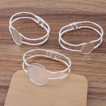 

20pcs Women Blank Bangle 20 25 30mm Round Bezel Tray Cameo Glass Cabochon Bases Spring cuff Bracelet Bangle Settings Wholesale