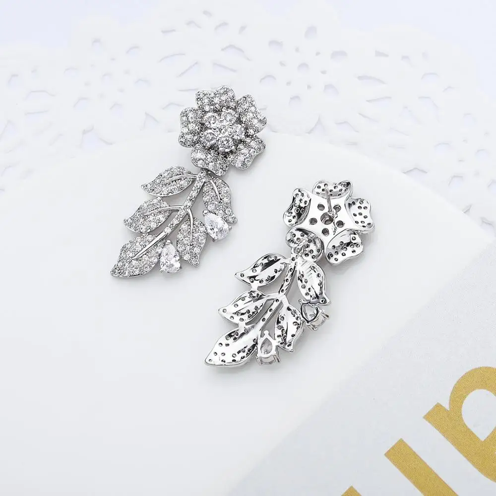 Cubic Zircon Flower Earrings for Wedding, Crystals Dangle Earring for Bride, Women Girl Gift CE11248