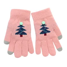 Детские перчатки имитация бархата Рождественская елка половина пальцев перчатки зима толстые теплые модные удобные#1P4