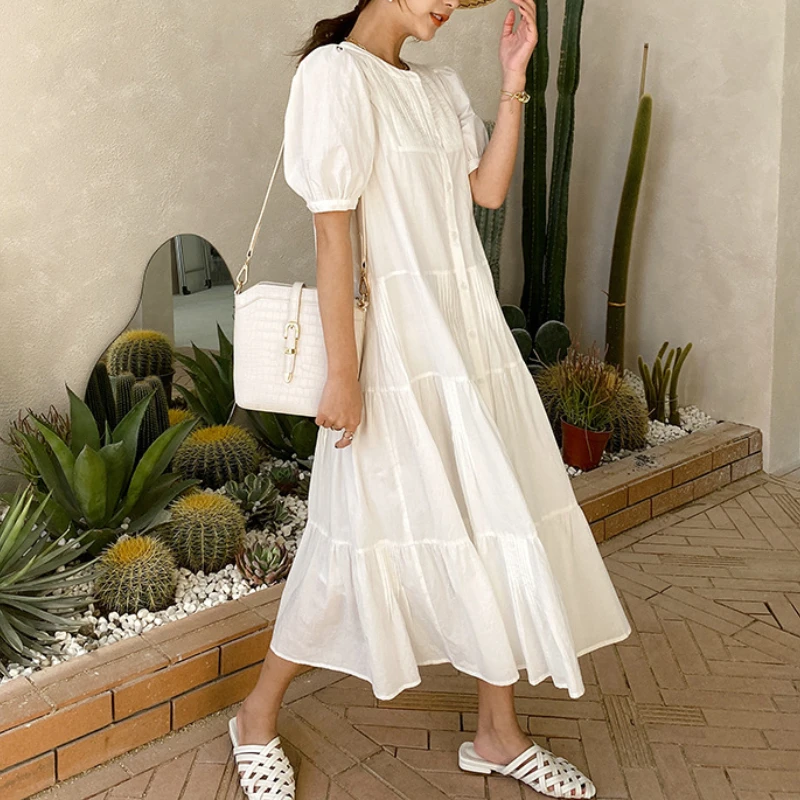 Doméstico ganador Clavijas TEELYNN Vestidos ligeros de verano para mujer, con cuello redondo túnica  blanca, manga abombada, vestido MIDI bohemio informal para fiesta en la  playa, 2022|Vestidos| - AliExpress