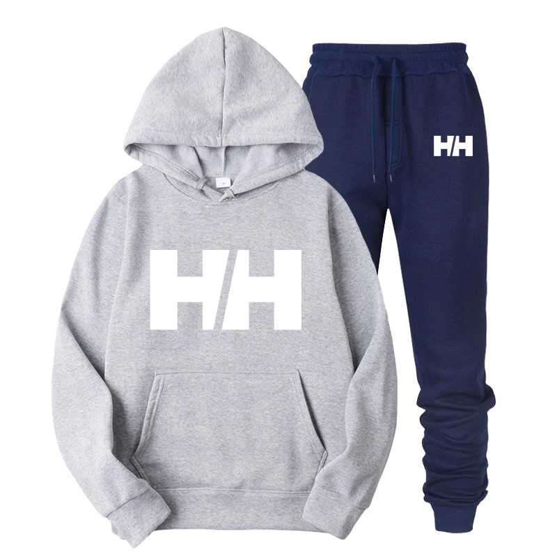gray A Nova Marca Treino Moda Masculina спортивная одежда Duas pedas Define Todo o algodador de Lã Grossa moletom com capuz+ calcha Terno - Цвет: gray