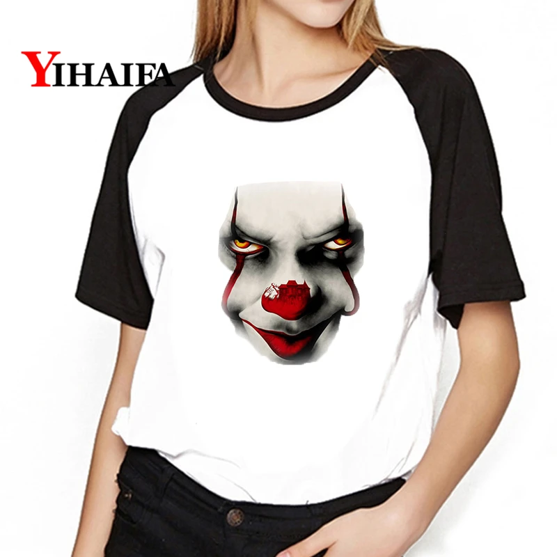 

Newest Clown Short Sleeve Women Printed T Shirt Joker Graphic White ops Hipster Streetwear Hip Hop