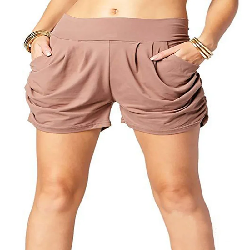

Foreign Trade Source 2020 wish European and American Popular Solid Color High Waist Pleated Pocket Fashion Casual Hot Pant