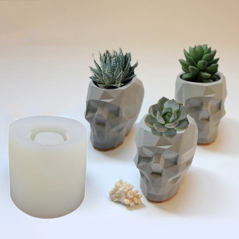 

3D Geometry Skull Concrete Mould Creativity Cement Plaster Flower Pot Silicone Mold Handmade DIY Pen Holder Tool