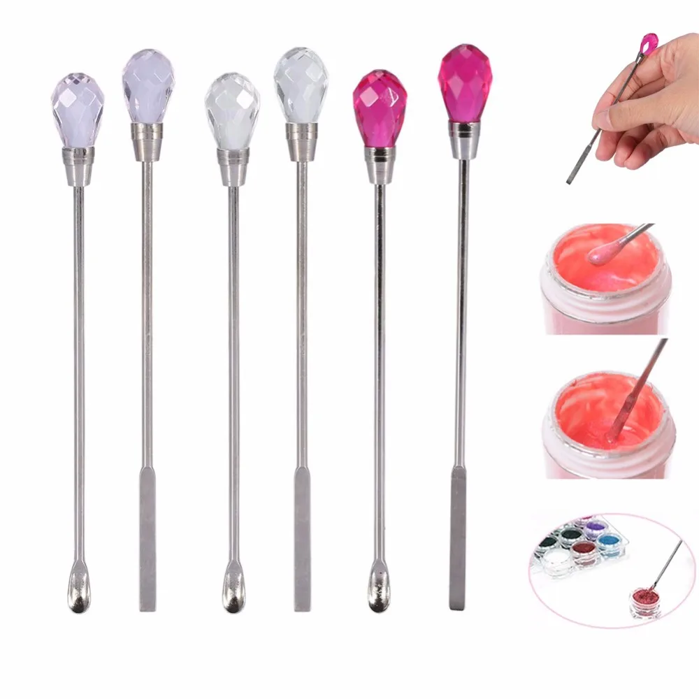 2Pcs Nail Art Spatula Stainless Steel Nail Gel Pollish Mixing Stirring