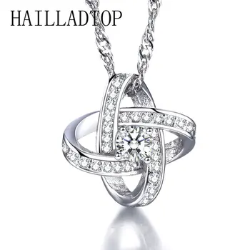 

Crystal Shiny Pendant Necklace Pearls Trendy AAA Intertwined Geometric Winding Choker Necklaces Super Zircon Pendant Jewelry