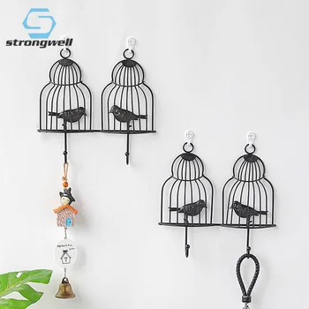 

Strongwell American Bird Birdcage Iron Wall Hook Wall Decoration Key Holder Creative Door Coat Hooks Home Decoration Hanging