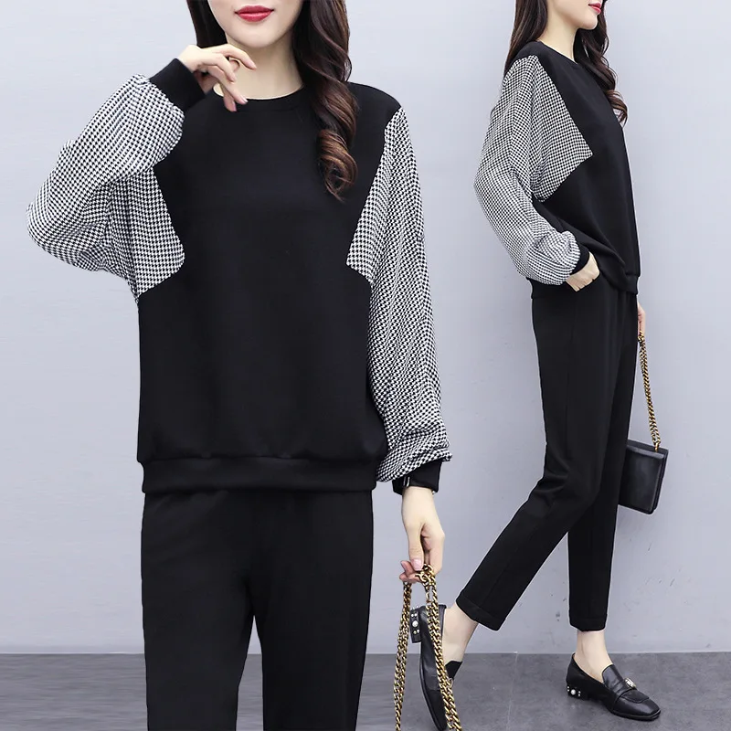 

2019 Autumn Clothing New Style Large Size Dress Large GIRL'S Joint Cover Meat Tops + Skinny Pants Two-Piece Set Women's Fashion