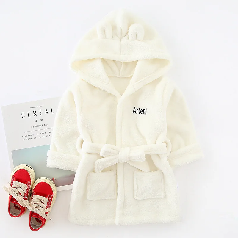 Белый WLG baby boys girls bath robe winter toddler letter embroidery white gray robe baby warm casual clothes - Цвет: Белый