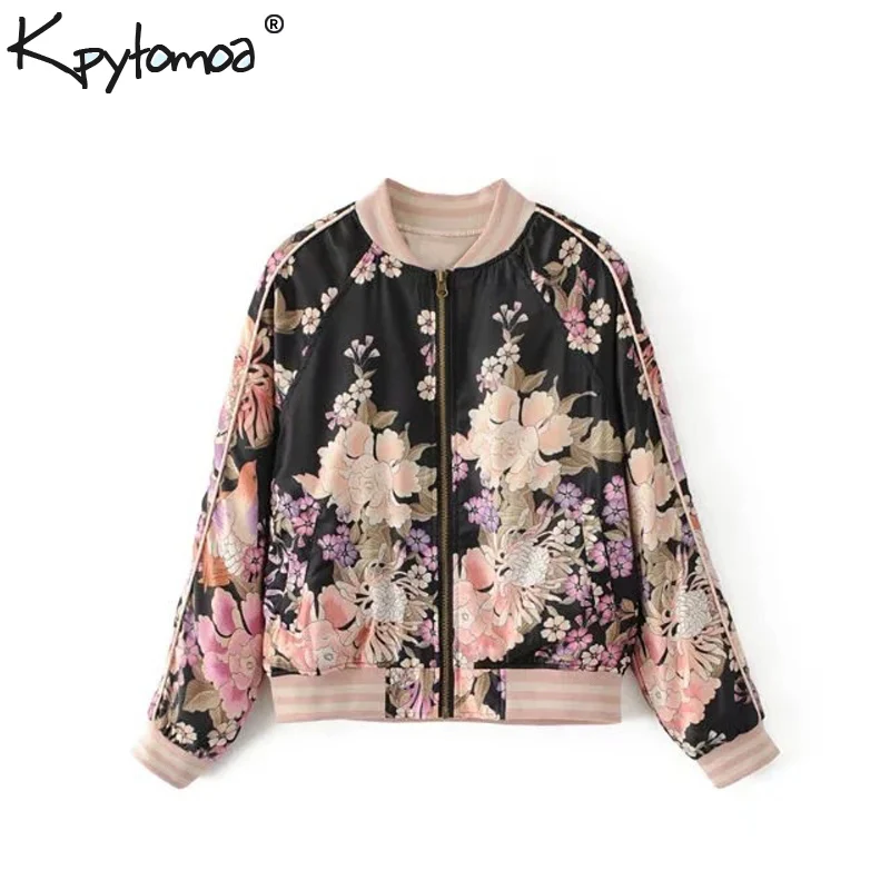 Beste Boho Vintage Bloemenprint Bomberjack Jas Vrouwen 2020 Mode O Hals Streetwear Bovenkleding Casual Casaco Femme