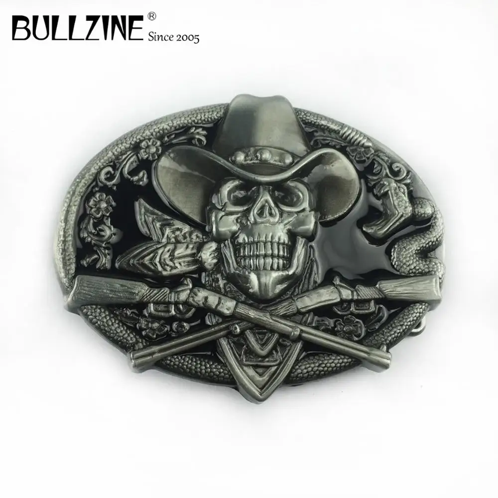 Bullzine Оптовая Продажа цинковый сплав Черный эмалированный роскошный череп пряжка