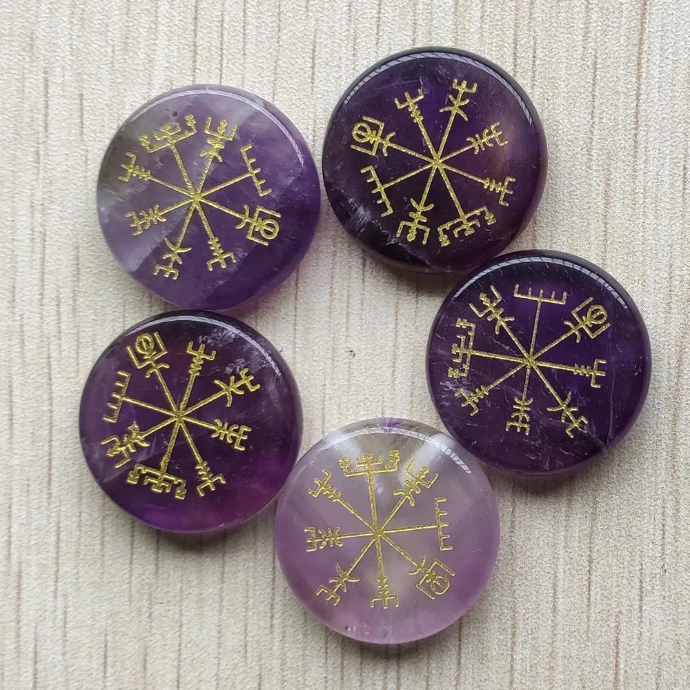 

No hole Fashion natural amethysts stone carved round pendants for jewelry accessories making 5pcs/lot wholesale free shipping