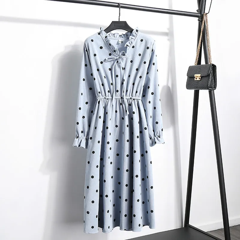 Corduroy Plus Size Dress High Waist Ruffled Floral Print Women Dress Casual A-line Ladies Chic Autumn Office Dress Print Dress