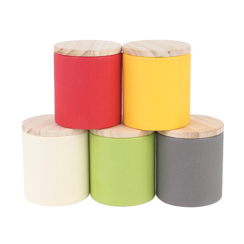 1PC New Colorful Candy Color Tea Box Wooden Lid Small Round Tin Box Wedding Candy Box Gift Empty Storage Box Grain Organize