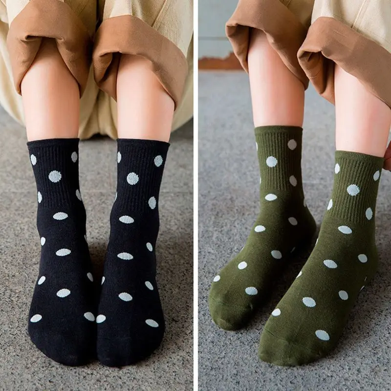 5 пар корейских женских милых Хлопковых Носков с узором в горошек