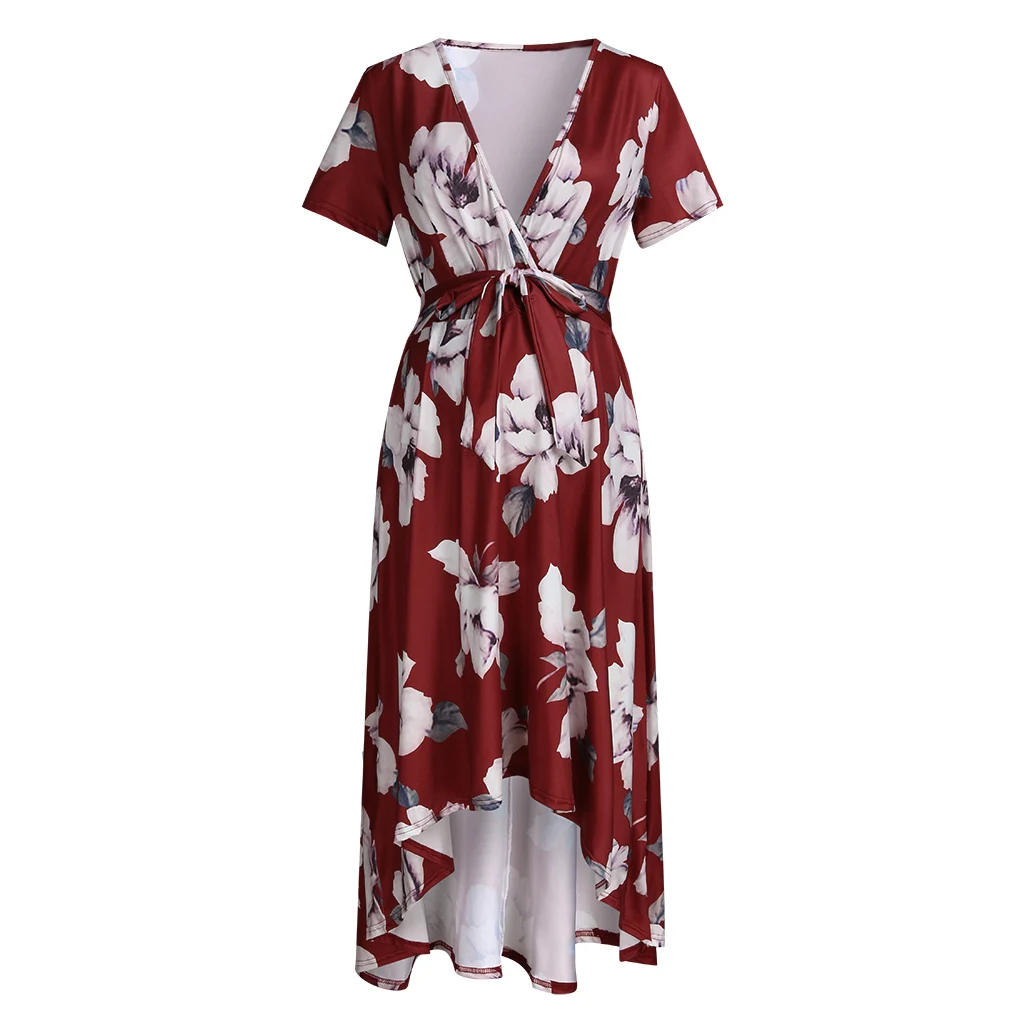 Vestido de Maternidade de Manga Vestido de Grávida Vestidos de Maternidade Roupas de Gravidez Mulheres Curta Floral Outono Bebê Chuveiro Mulher Grávida 8 High Quality Mamãe e Bebê