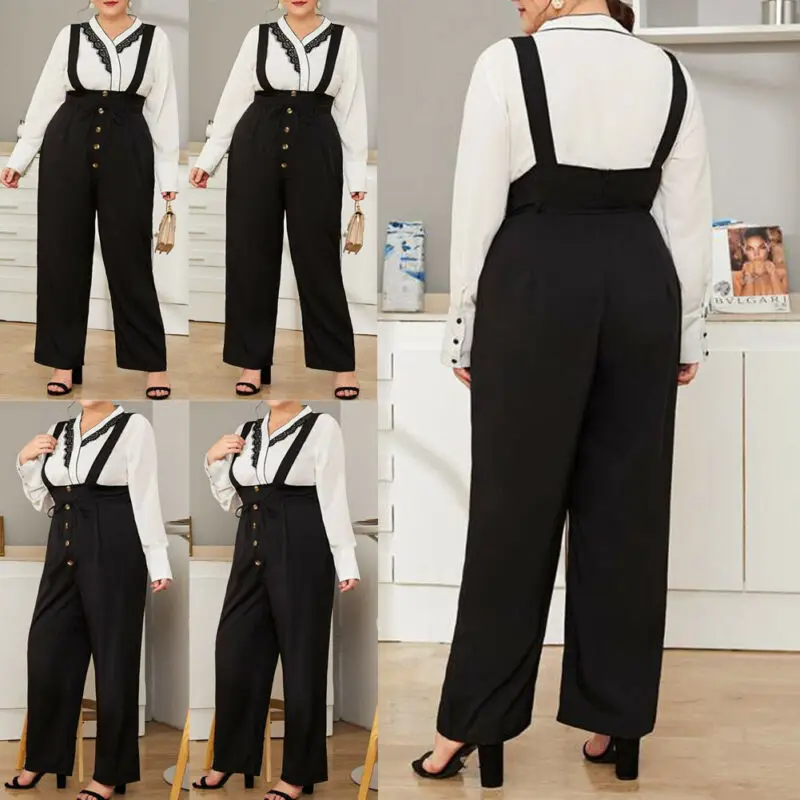 Hirigin Fashion Women's Sleeveless Cotton Button Casual Jumpsuits Cargo Pants Trousers Overalls
