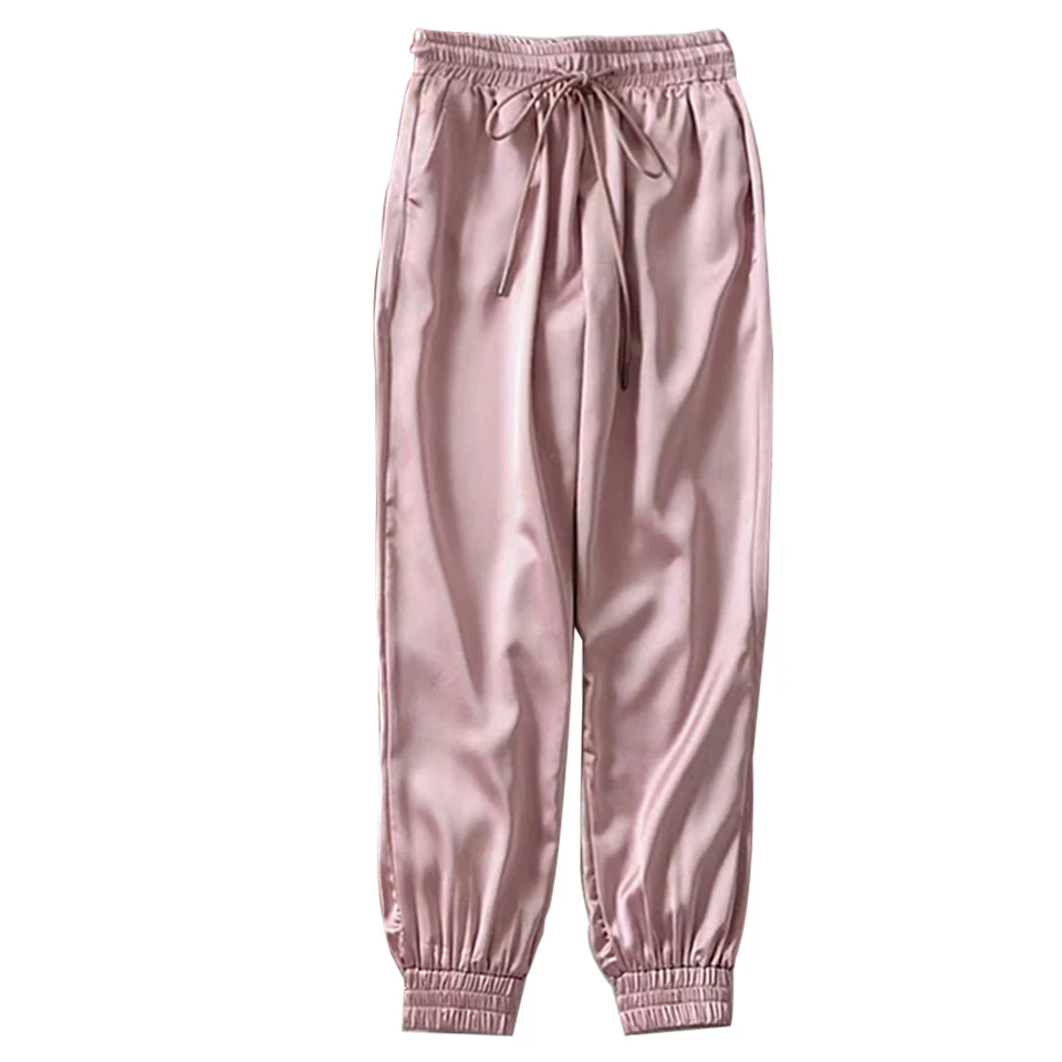 pink satin cargo trousers