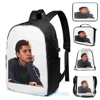 

Funny Graphic print tom holland(2) USB Charge Backpack men School bags Women bag Travel laptop bag
