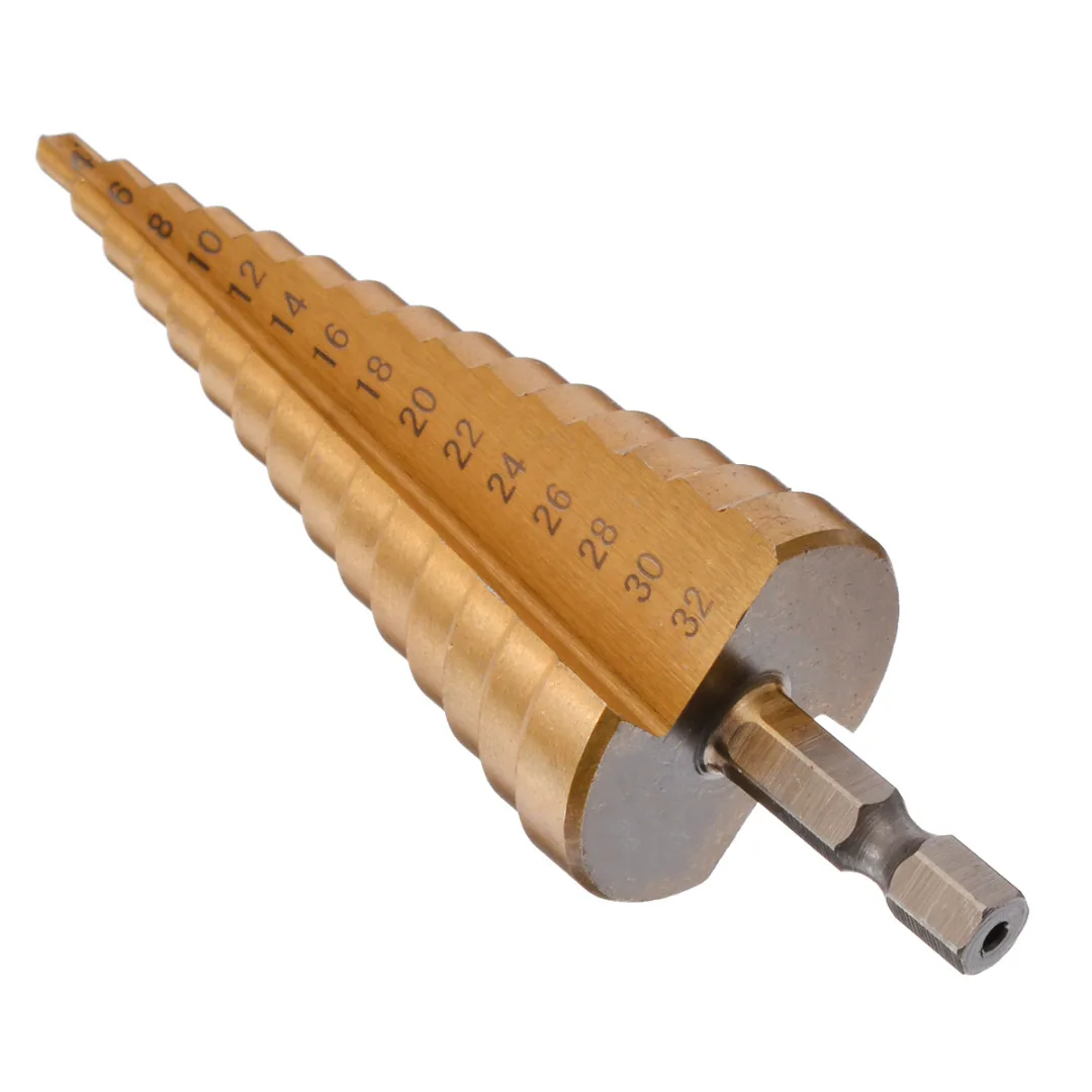 1pc HSS Step Cone Drill Bit Set Titanium Coated Woodworking Hole Milling Cutter 4-12/4-20/4-32mm