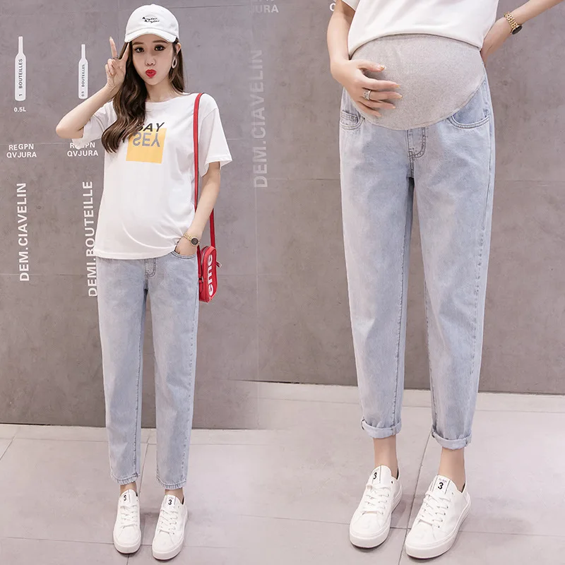 

Spring And Summer Ultra-Thin Cowboy Maternity Pants Cropped Pot-Bellied Fashion Pregnant Mother Dad Pants Maternity Clothes Comf
