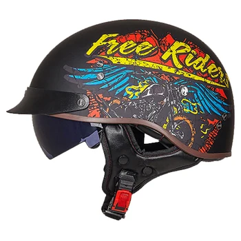 

Red Yellow Retro Motorcycle Helmet Crash Moto Helmet Vintage Scooter Half Face Helmet Biker Riding Motorbike Helmet With Visor