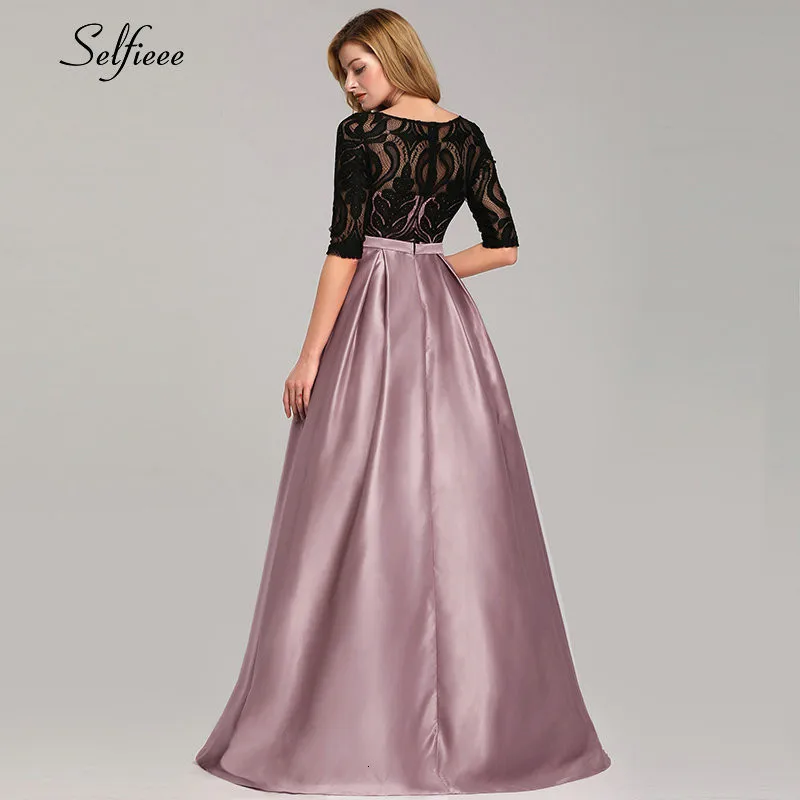 Elegant Dresses A-Line O-Neck Empire Bow Lace Contrast Color Sexy Woman's Dresses Evening Formal Party Gowns Robe ete Femme