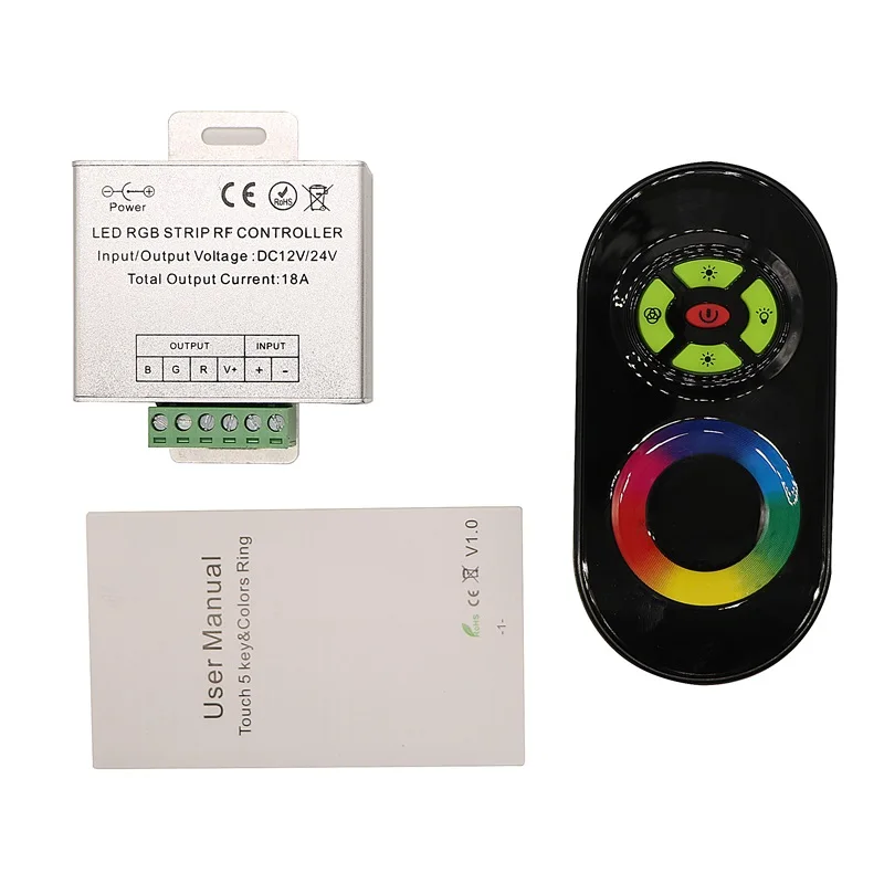 

SZYOUMY DC 12-24V 18A Wireless RF Touch Panel RGB 5keys Remote Controller Black Optional Touch Controller