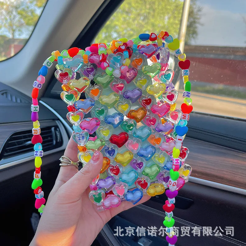 Summer fashion rainbow women's bag lovely pearl bag colorful messenger bag colorful love gift beaded handmade Mini Shoulder Bag
