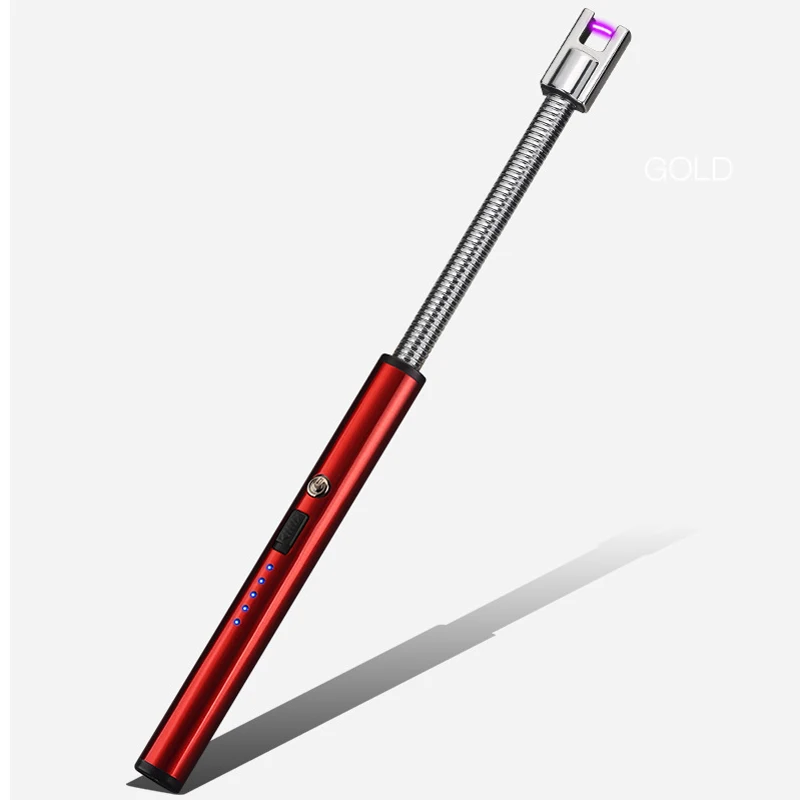 TEENRA электронная Usb зарядка Зажигалка кухонная газовая плита Свечи Зажигалки шланг фонарь электрический барбекю зажигалка труба дым - Цвет: Красный