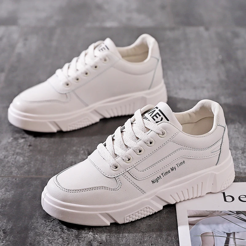 $25.5 Women Sneakers White All Match Basic Style Leather Shoes Casual Girls Flat Heel Spring Summer
