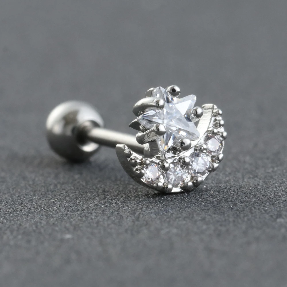 1 шт. CZ треугольник Tragus Daith Helix Rook нострилы для пирсинга маленький цветок луна