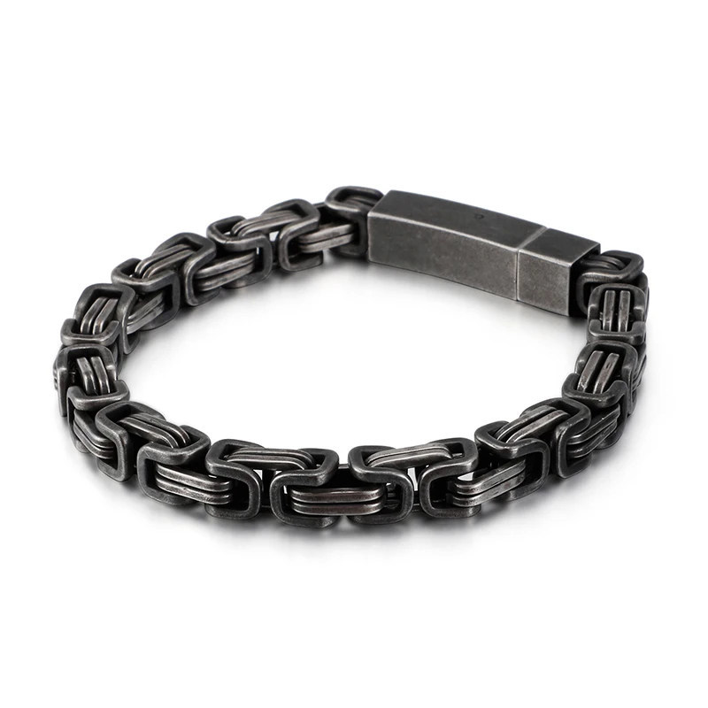Панк Черная цепь с квадратным сечением браслет мужские браслеты для байкеров и браслеты винтажные рок нержавеющая сталь 8 мм Толстые мужские цепи ювелирные изделия