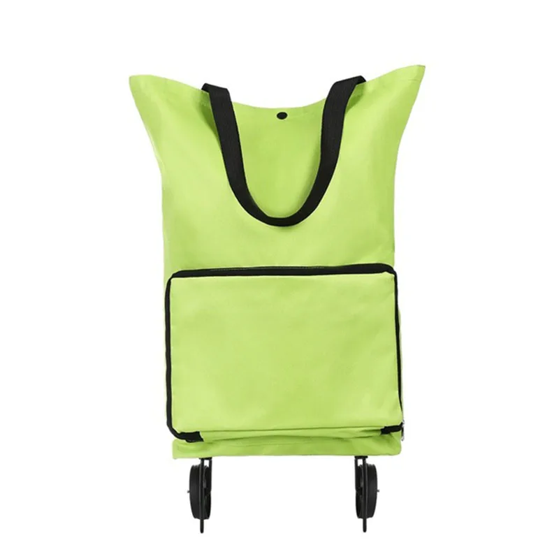 Portable Shopping Trolley Bag With Wheels Foldable Cart Rolling Grocery Green Shopping Bag Wheeled Shopping Bag