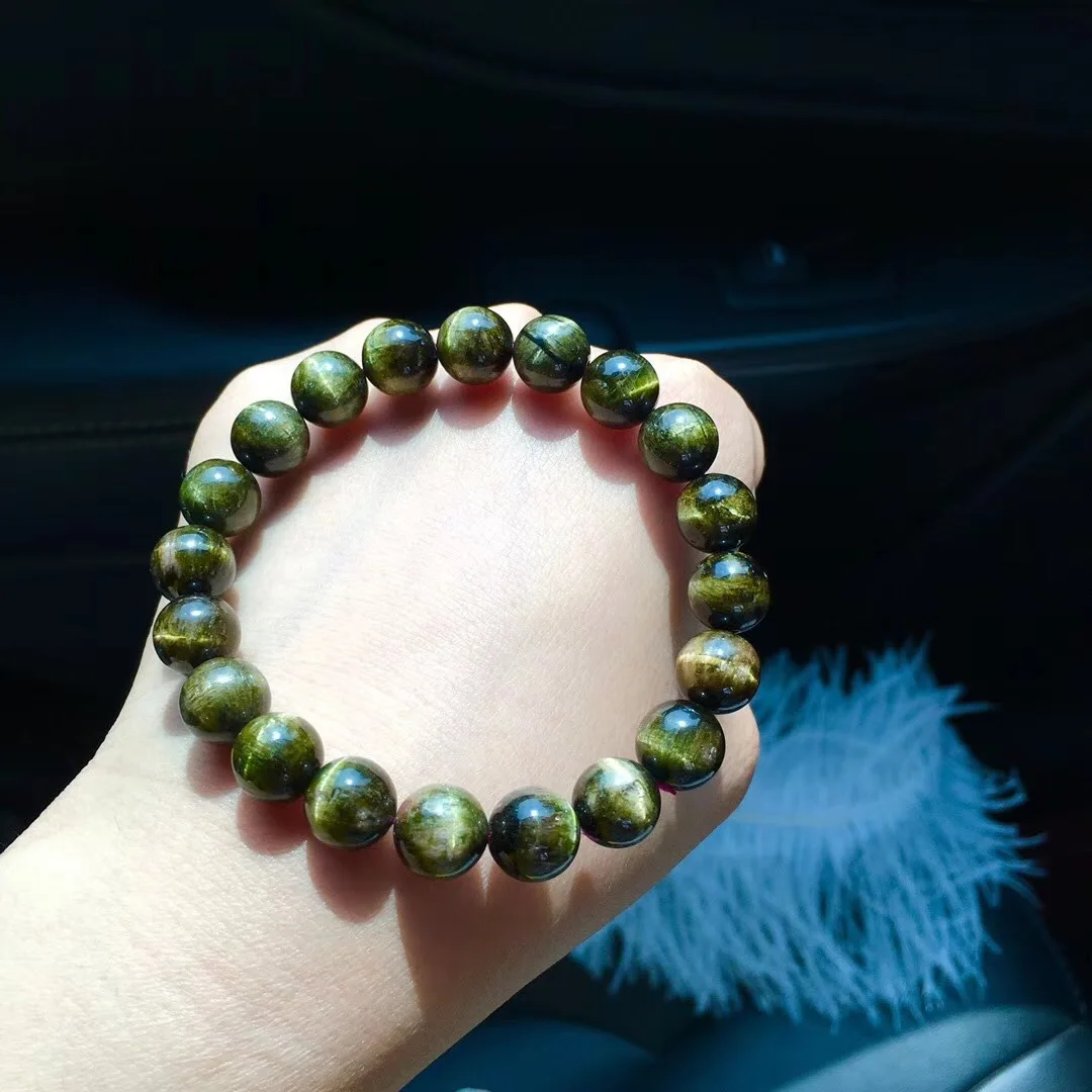 

Natural Green Tourmaline Cat's Eye Bracelets High-End Glorious Color Is Granule round Simple Versatile Delicacy Charming