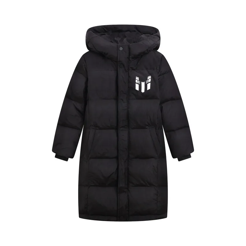 

New children's hooded down jacket solid color Boys winter black warm long coat Girls red thick down jacket winter coat for kids