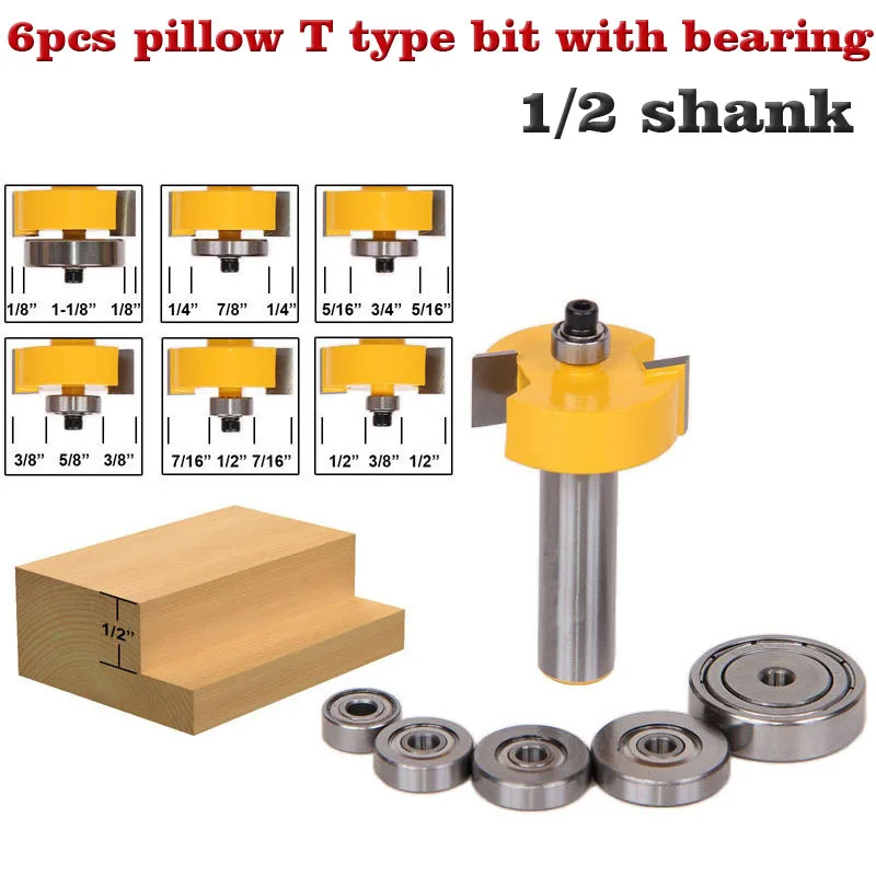 6pcs/set 1/2" Shank Hobbing Cutters Rabbet Router Bit with 6 Bearings Tenon Cutter For Woodworking Wholesale Price | Инструменты