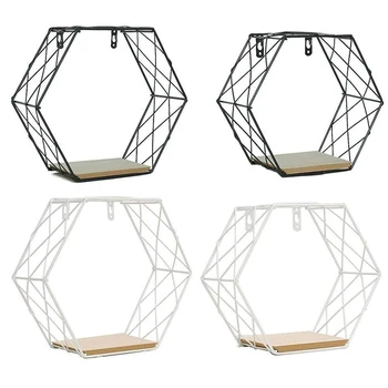

Iron Hexagonal Grid Wall Shelf Combination Hanging Geometric Figure Wall Decoration for Home Hogard