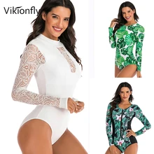 Vikionfly, новинка, спортивный женский купальник на молнии, Цельный купальник с длинным рукавом, кружевной купальный костюм, купальный костюм, maillot de bain femme