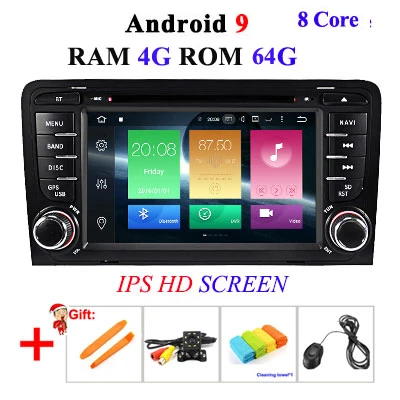 8 CORE 4G 64G 2 Din Android 9 автомобильный dvd мультимедийный плеер gps аудио для Audi/A3/S3 2002-2013 автомобильный Радио руль obd2 DSP DVR - Цвет: 4G 64G IPS