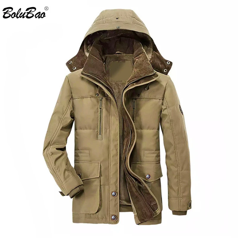 

BOLUBAO Men Parka Jacket 2019 New Men Winter Solid Color Multi-Pocket Warm Thick Jacket Casual Fashion With Hooded Parkas