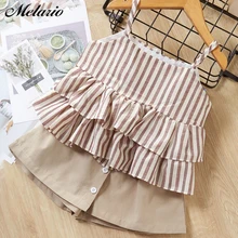 Melario/комплекты одежды для девочек, коллекция года, брендовые летние модные стильные комплекты одежды для детей, футболка без рукавов+ клетчатые брюки, комплект из 2 предметов для девочек