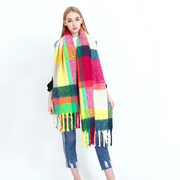 

Women Cashmere Scarves Ladies Winter Scarf Blanket Shawl Chromatic Lattices Autumn Warm Cape Muffler Fashion