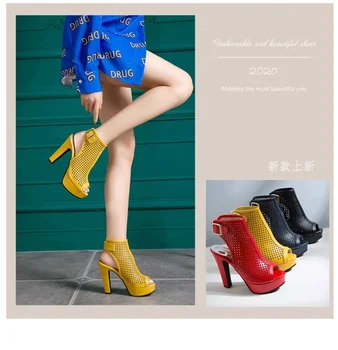 

2020 spring and summer high-heeled women's boots wedding hotel shoes thick heel comfortable thick bottom open toe sandals34--50