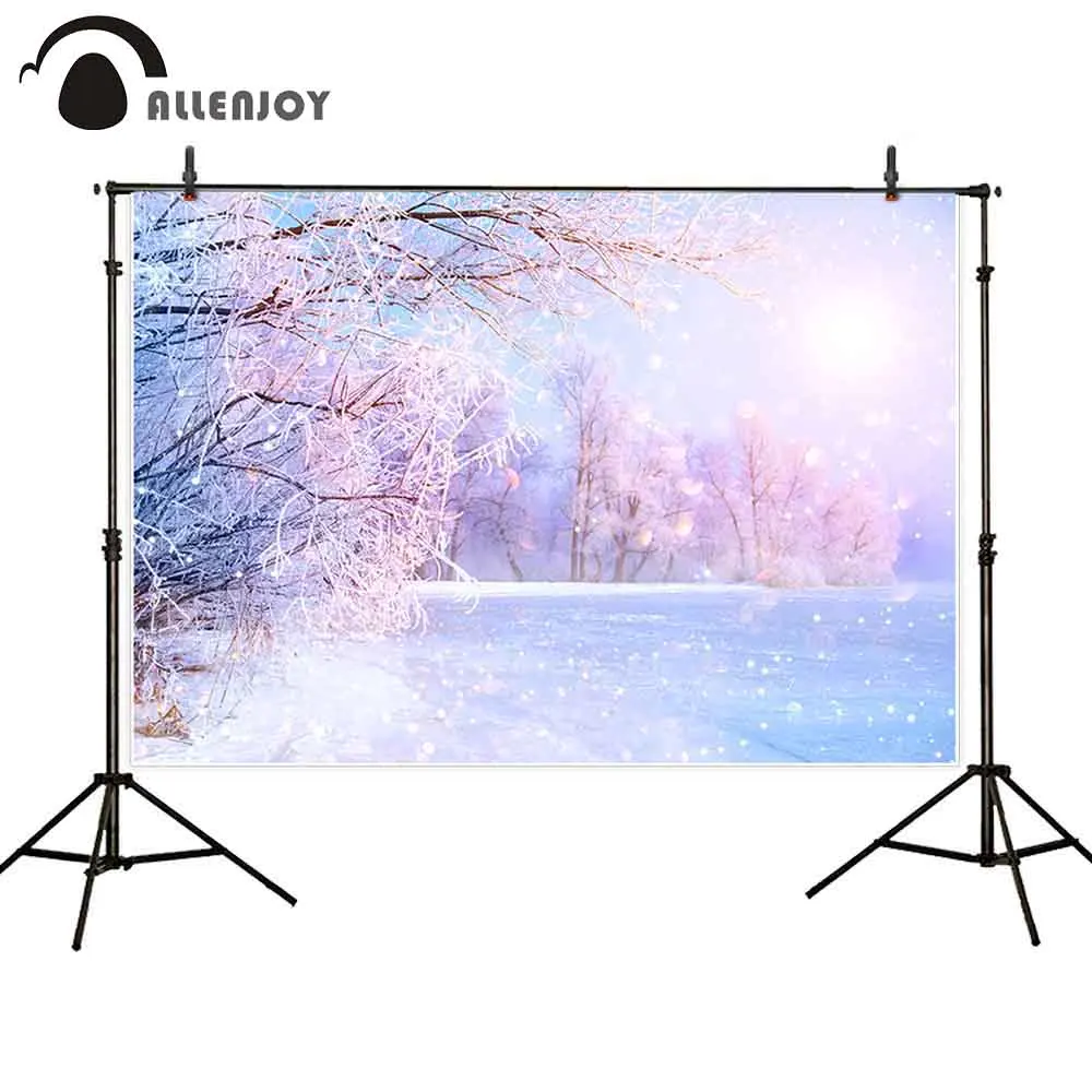 Allenjoy photophone backgrounds Christmas winter wonderland tree frozen snow bokeh nature photographic backdrops photobooth
