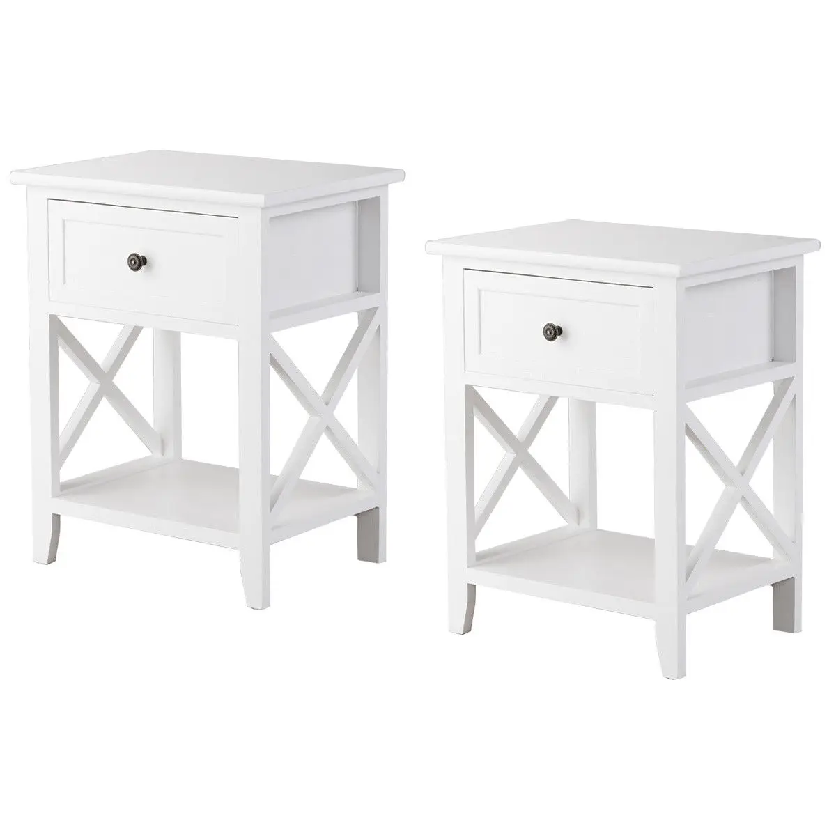 

Costway 2PCS End Bedside Table Nightstand Drawer Storage Room Decor W/Bottom Shelf White