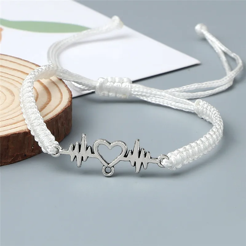 Heartbeat Cardiogram Bracelets Women Red Black Rope Handmade