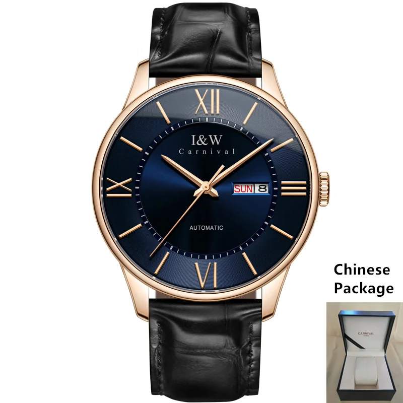 Gold blue C8515C l Карнавал автоматический мужской роскошный бренд часов MIYOTA механические часы для мужчин из натуральной кожи ремешок сапфир водонепроницаемый reloj hombre - Цвет: Gold blue C8515C l