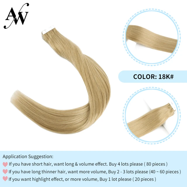 AW 12''-28'' Tape In Human Hair Extensions Straight Seamless Invisible Natural Machine Made Remy Adhesive Glue On Hair Extension 18K