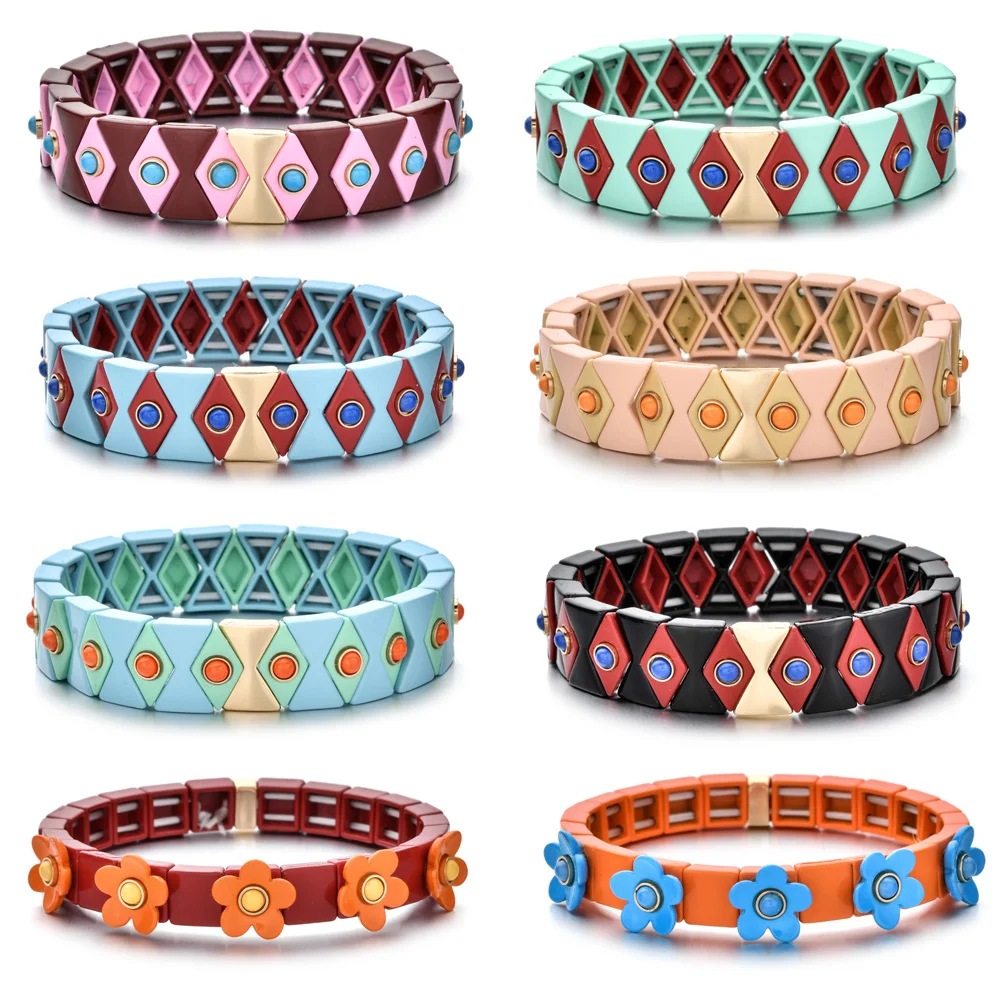 Женский эластичный браслет с эмалью сглаза повседневный радужными бусинами 2021 |
